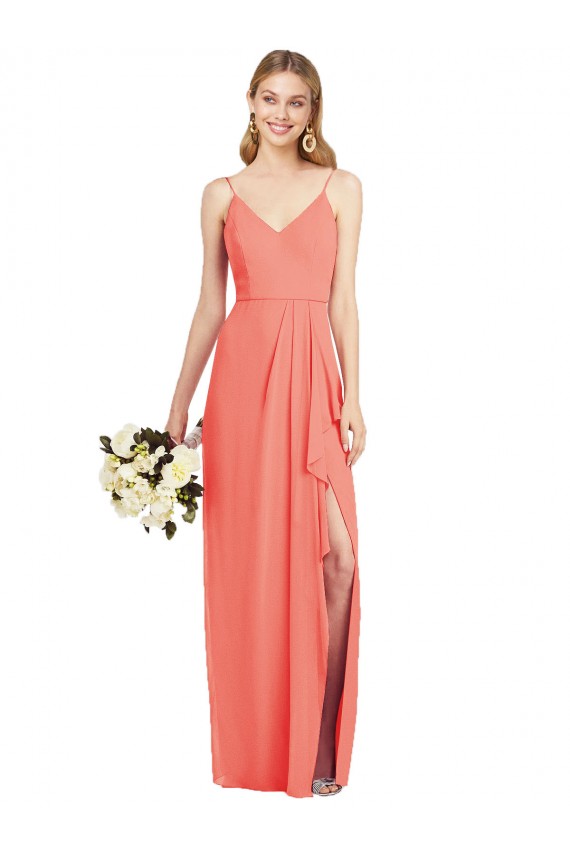 Soft Chiffon V-Neck Trumpet Coral Formal Dress / Bridesmaid Dress Manchester
