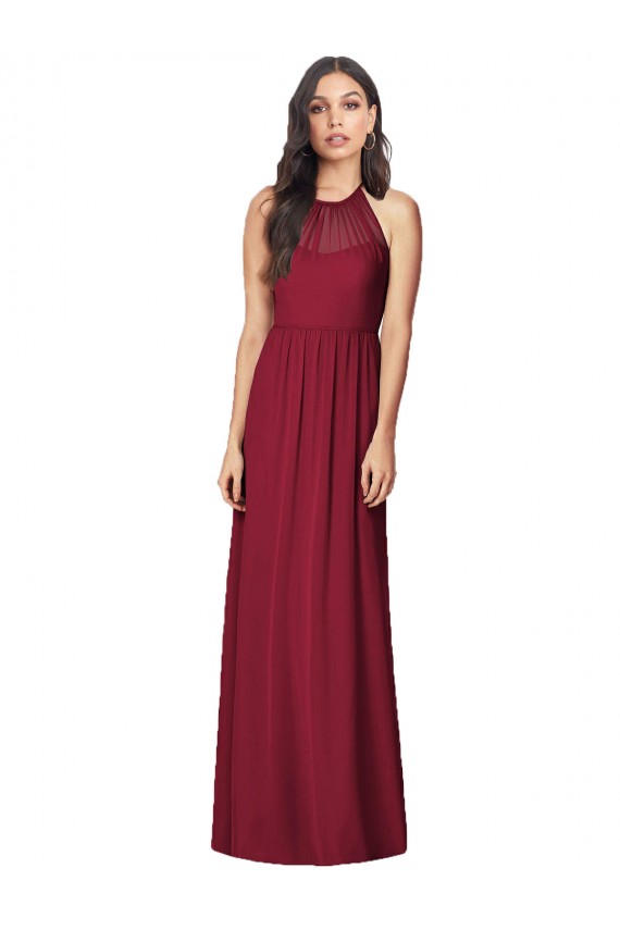 Soft Chiffon Halter Neck Trumpet Burgundy Bridesmaid Dress Manchester