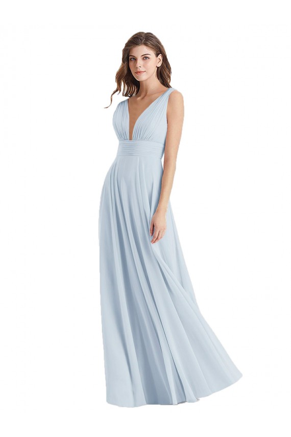 Lxue Chiffon V-Neck Tie Back A-Line Sea Glass Bridesmaid Dress Manchester