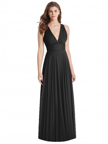 Soft Chiffon V-Neck Open Back A-Line Black Bridesmaid Dress Manchester