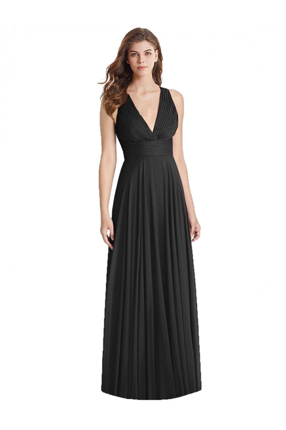 Soft Chiffon V-Neck Open Back A-Line Black Bridesmaid Dress Manchester