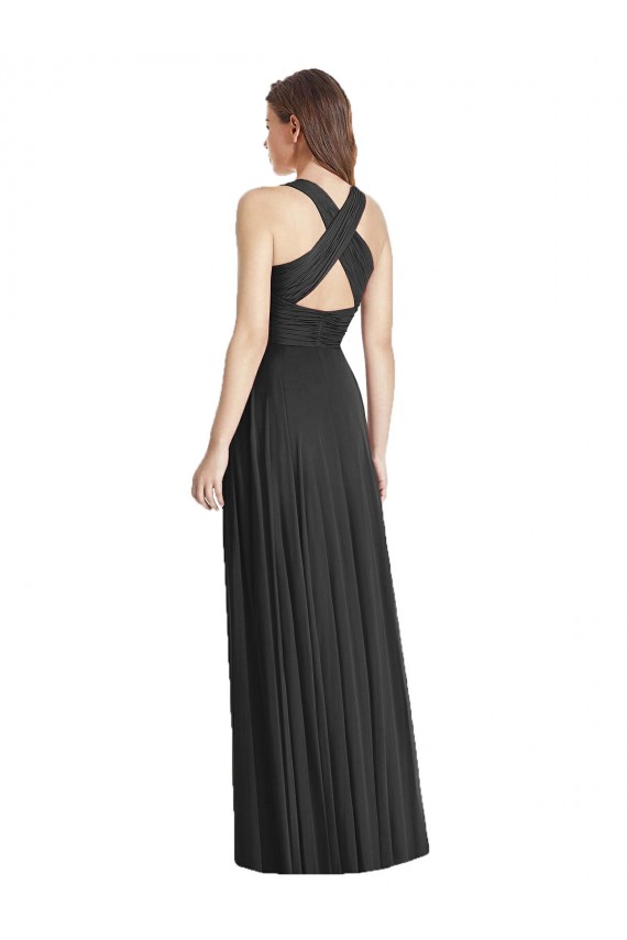 Soft Chiffon V-Neck Open Back A-Line Black Bridesmaid Dress Manchester