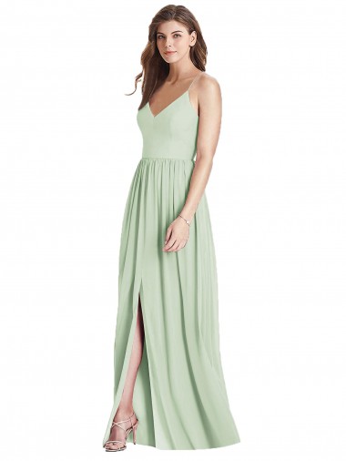 Soft Chiffon V-Neck Open Back A-Line Sage Semi Formal Evening Dress / Bridesmaid Dress Manchester