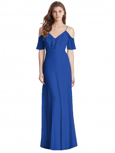 Soft Chiffon V-Neck V-Back Trumpet Royal Blue Semi Formal Evening Dress / Bridesmaid Dress Manchester