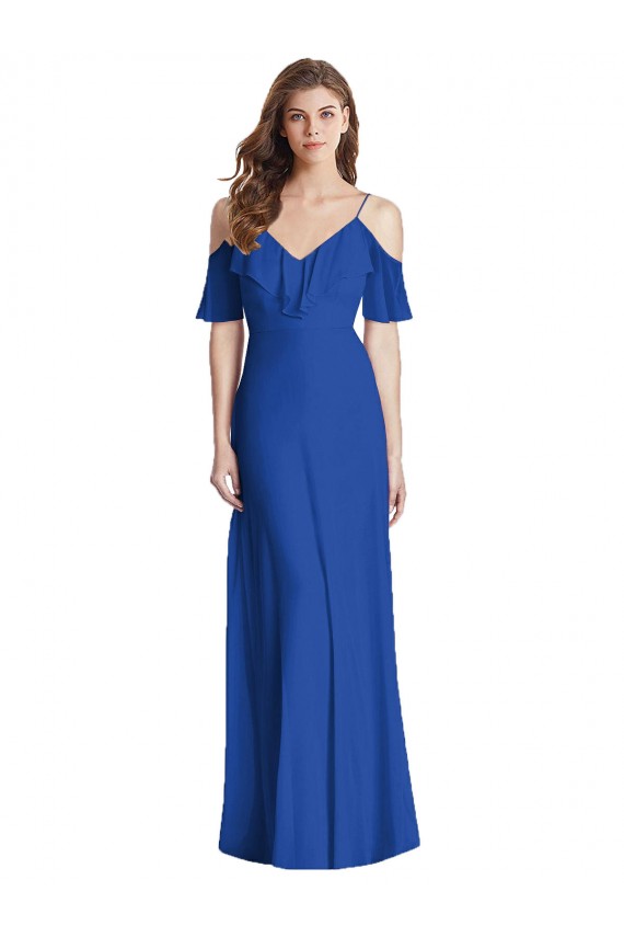 Soft Chiffon V-Neck V-Back Trumpet Royal Blue Semi Formal Evening Dress / Bridesmaid Dress Manchester