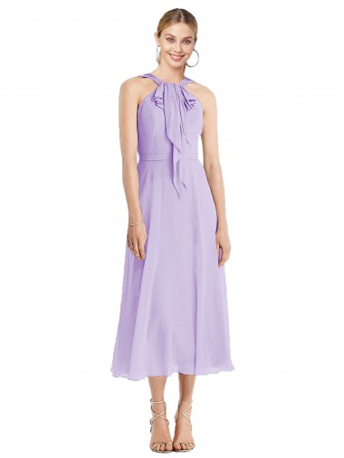 Soft Chiffon Halter Neck V-Back A-Line Lilac Prom Dress / Bridesmaid Dress Manchester