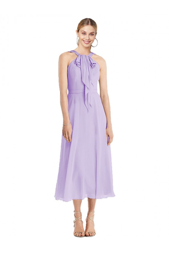 Soft Chiffon Halter Neck V-Back A-Line Lilac Prom Dress / Bridesmaid Dress Manchester