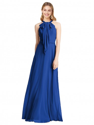 Soft Chiffon Halter Neck V-Back A-Line Royal Blue Bridesmaid Dress Manchester
