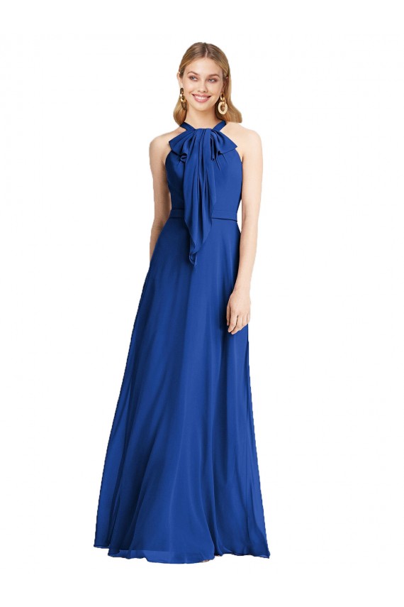 Soft Chiffon Halter Neck V-Back A-Line Royal Blue Bridesmaid Dress Manchester