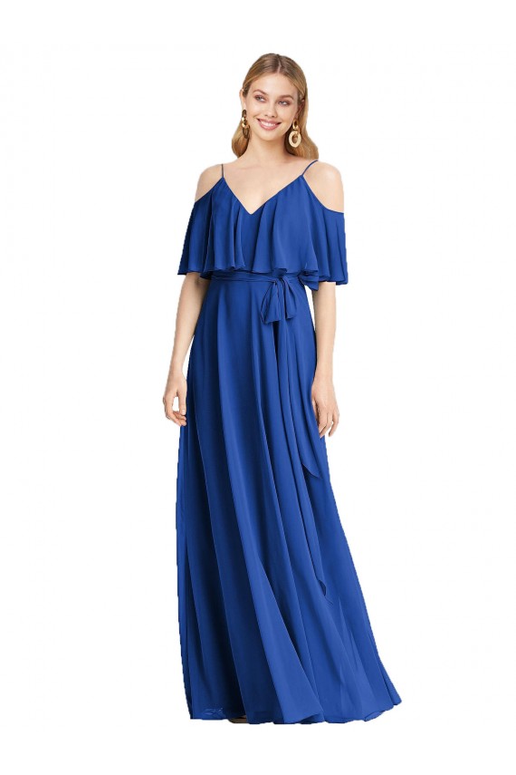 Chiffon V-Neck A-Line Royal Blue Bridesmaid Dress Manchester