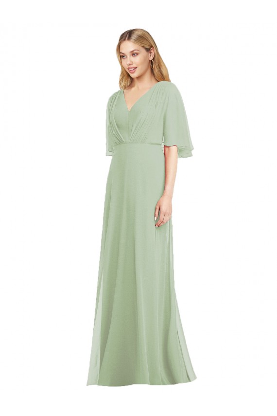 Soft Chiffon V-Neck Trumpet Smoke Green Bridesmaid Dress Manchester