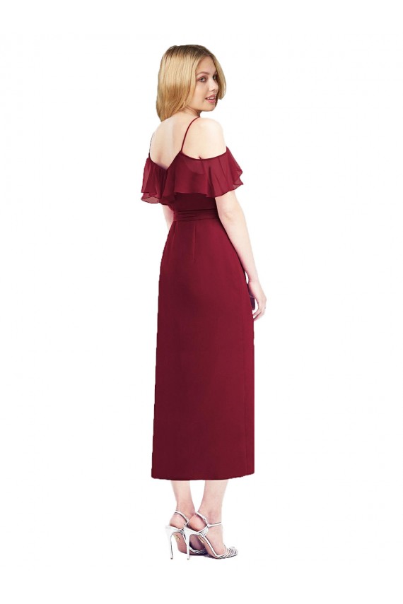 Soft Chiffon V-Neck Trumpet Salmon High Low Bridesmaid Dress Manchester