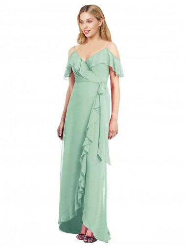 Soft Chiffon V-Neck Trumpet Mint Green High Low Bridesmaid Dress Manchester
