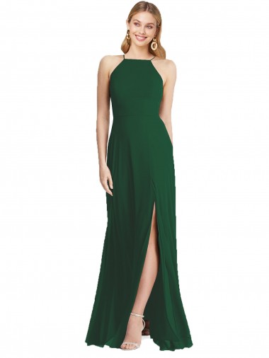 Soft Chiffon High Neck A-Line Dark Green Semi Formal Evening Dress / Bridesmaid Dress Manchester
