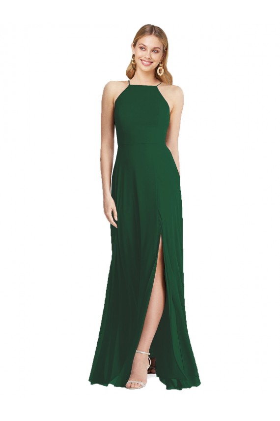 Soft Chiffon High Neck A-Line Dark Green Semi Formal Evening Dress / Bridesmaid Dress Manchester