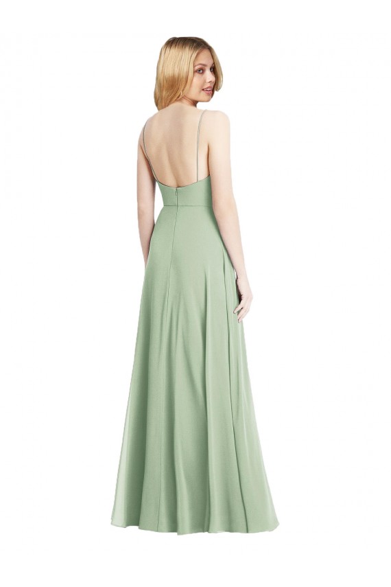 Soft Chiffon Square Neck Low Back Trumpet Sage Formal Evening Gown / Bridesmaid Dress Manchester