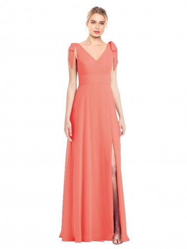 Soft Chiffon V-Neck V-Back Trumpet Coral Bridesmaid Dress Manchester