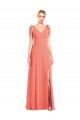 Soft Chiffon V-Neck V-Back Trumpet Coral Bridesmaid Dress Manchester