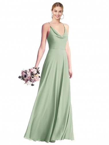 Chiffon Cowl Neck Open Back A-Line Sage Bridesmaid Dress / Evening Dress Manchester