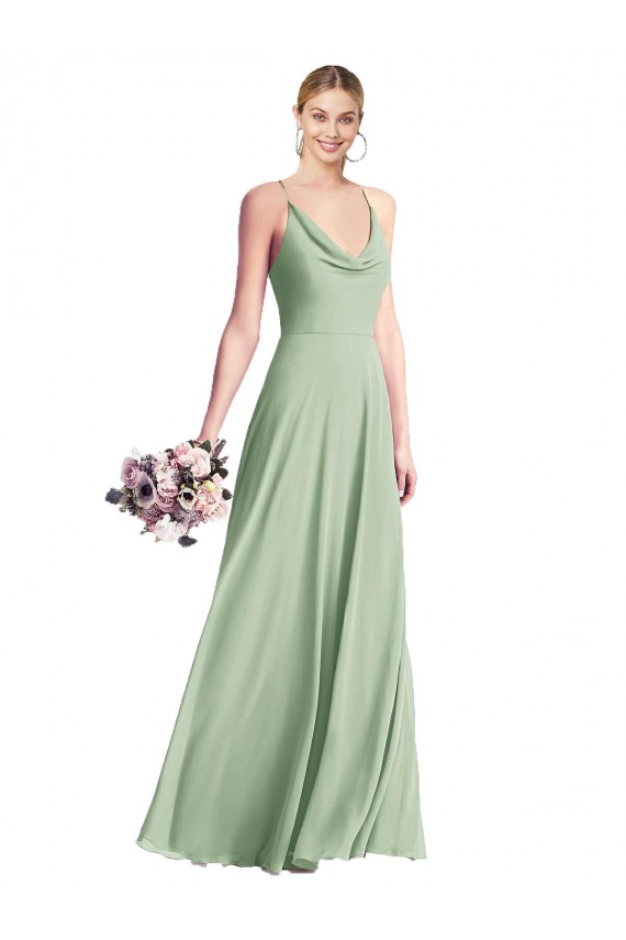 Chiffon Cowl Neck Open Back A-Line Sage Bridesmaid Dress / Evening Dress Manchester