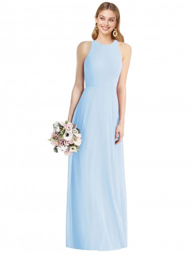 Soft Chiffon Halter Neck Trumpet Light Sky Blue Semi Formal Evening Dress / Bridesmaid Dress Manchester