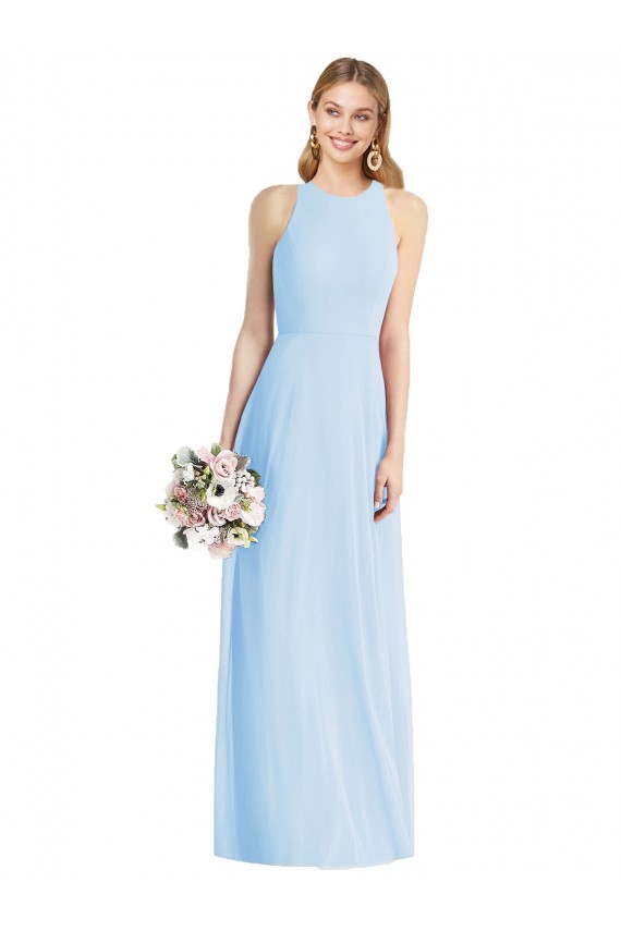 Soft Chiffon Halter Neck Trumpet Light Sky Blue Semi Formal Evening Dress / Bridesmaid Dress Manchester