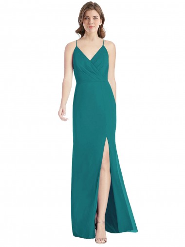 Soft Chiffon V-Neck Open Back Mermaid Hunter Bridesmaid Dress Manchester