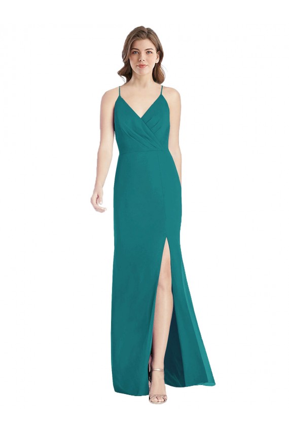 Soft Chiffon V-Neck Open Back Mermaid Hunter Bridesmaid Dress Manchester