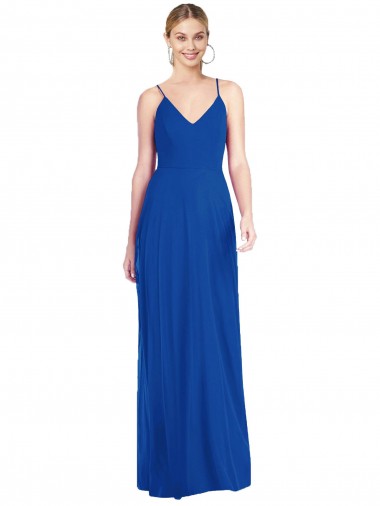 Soft Chiffon V-Neck Open Back A-Line Royal Blue Formal Dress / Bridesmaid Dress Manchester