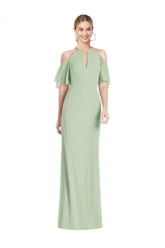 Soft Chiffon Halter Neck Mermaid Sage Semi Formal Evening Dress / Bridesmaid Dress Manchester