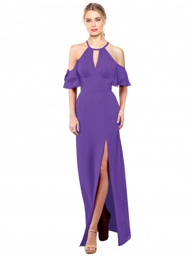 Soft Chiffon Halter Neck Open Back A-Line Purple Bridesmaid Dress Manchester