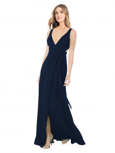 Chiffon V-Neck A-Line Dark Navy Bridesmaid Dress / Evening Dress Manchester