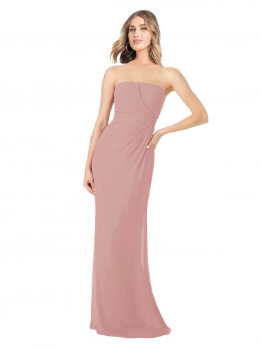 Soft Chiffon Strapless Sheath Dusty Pink Bridesmaid Dress Manchester
