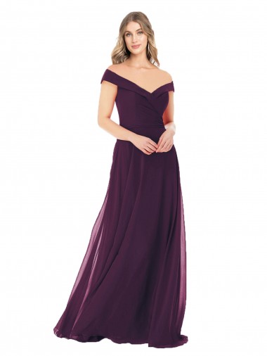 Soft Chiffon Off the Shoulder A-Line Grape Bridal Party Dress Manchester