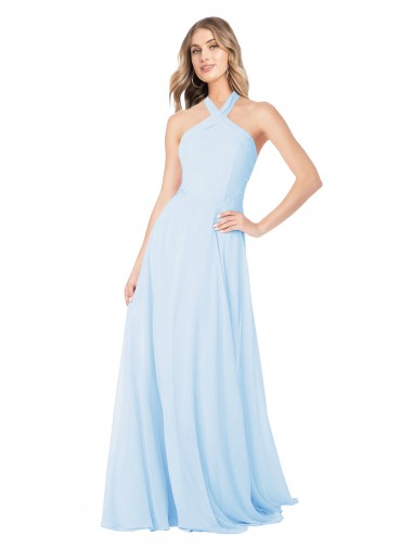 Chiffon High Neck A-Line Light Sky Blue Bridesmaid Dress / Evening Gowns Manchester
