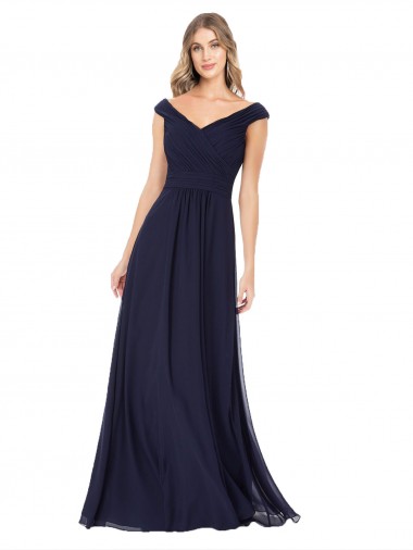 Soft Chiffon Off the Shoulder A-Line Dark Navy Evening Dress / Bridesmaid Dress Manchester