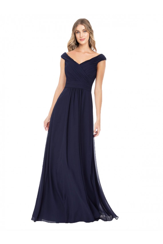 Soft Chiffon Off the Shoulder A-Line Dark Navy Evening Dress / Bridesmaid Dress Manchester