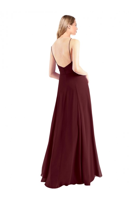 Chiffon V-Neck Low Back A-Line Burgundy Gold Bridesmaid Dress Manchester
