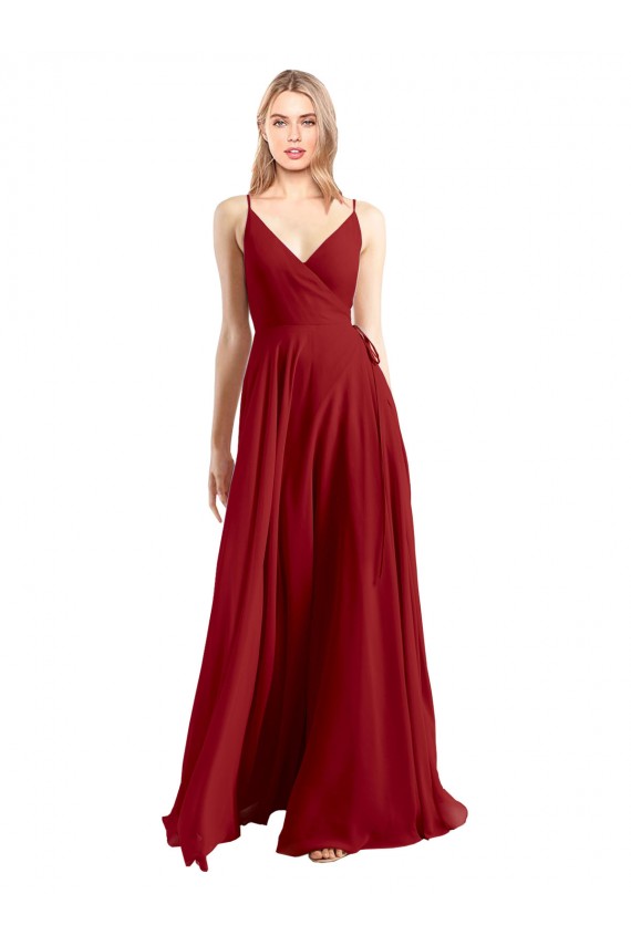 Luxe Chiffon V-Neck V-Back A-Line Red Bridesmaid Dress Manchester