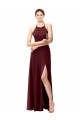 Soft Chiffon High Neck Open Back A-Line Burgundy Gold Bridesmaid Dress Manchester