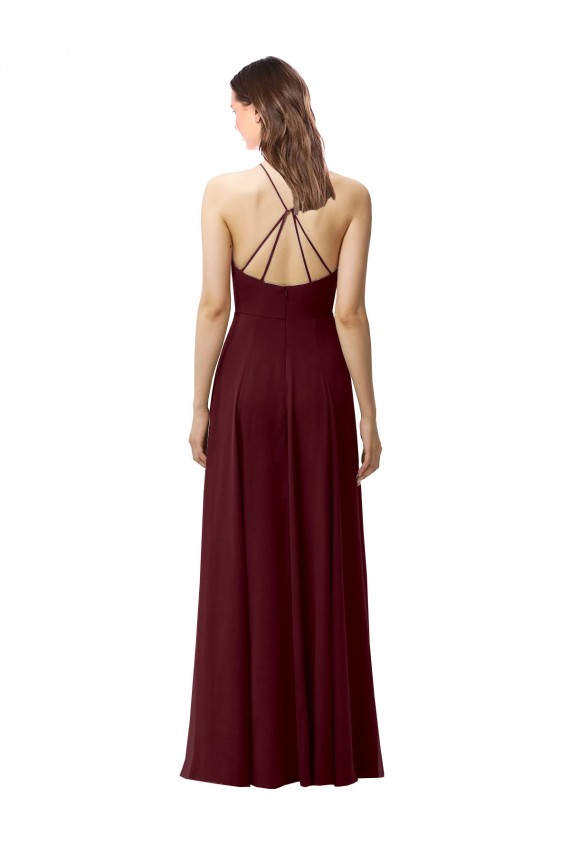 Soft Chiffon High Neck Open Back A-Line Burgundy Gold Bridesmaid Dress Manchester