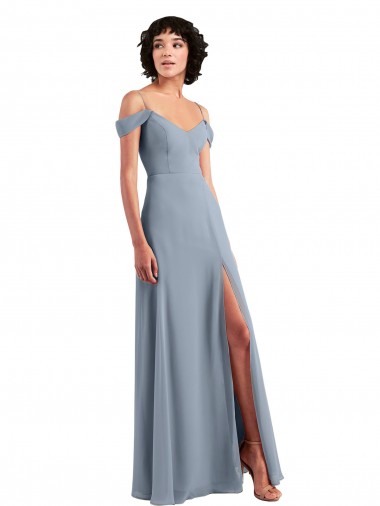 Chiffon V-Neck A-Line Dusty Blue Formal Dress / Bridesmaid Dress Manchester