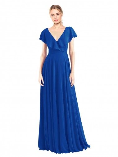 Soft Chiffon V-Neck V-Back A-Line Royal Blue Bridesmaid Dress Manchester
