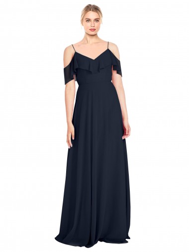 Lxue Chiffon V-Neck V-Back A-Line Dark Navy Bridesmaid Dress Manchester