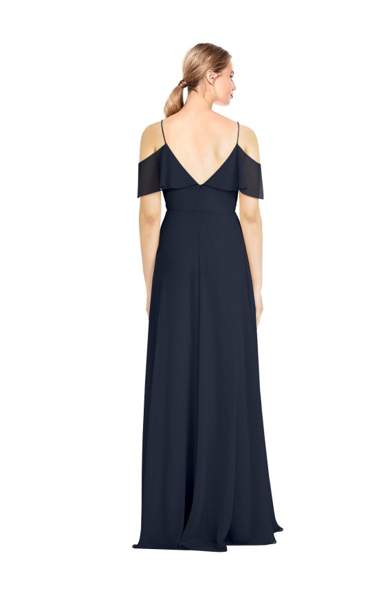 Lxue Chiffon V-Neck V-Back A-Line Dark Navy Bridesmaid Dress Manchester