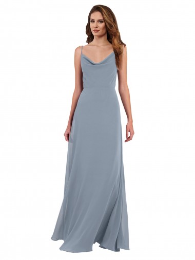 Soft Chiffon Cowl Neck V-Back A-Line Dusty Blue Formal Dress / Bridesmaid Dress Manchester