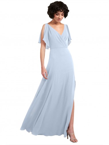 Soft Chiffon V-Neck V-Back A-Line Light Sky Blue Bridesmaid Dresses Manchester
