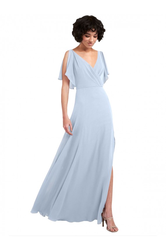 Soft Chiffon V-Neck V-Back A-Line Light Sky Blue Bridesmaid Dresses Manchester