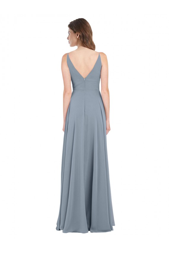 Chiffon V-Neck V-Back A-Line Dusty Blue Bridesmaid Dress / Evening Gowns Manchester