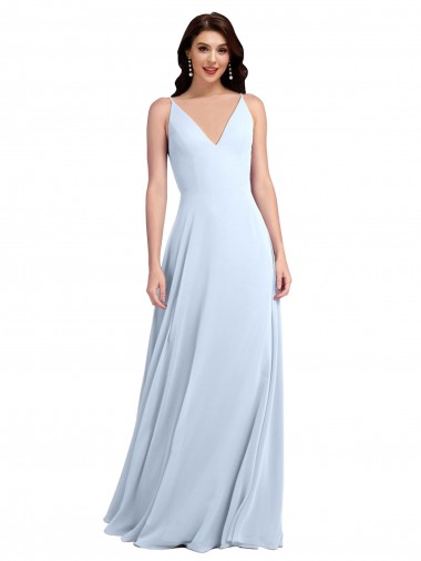 Soft Chiffon V-Neck V-Back A-Line Light Sky Blue Evening Dress / Bridesmaid Dress Manchester